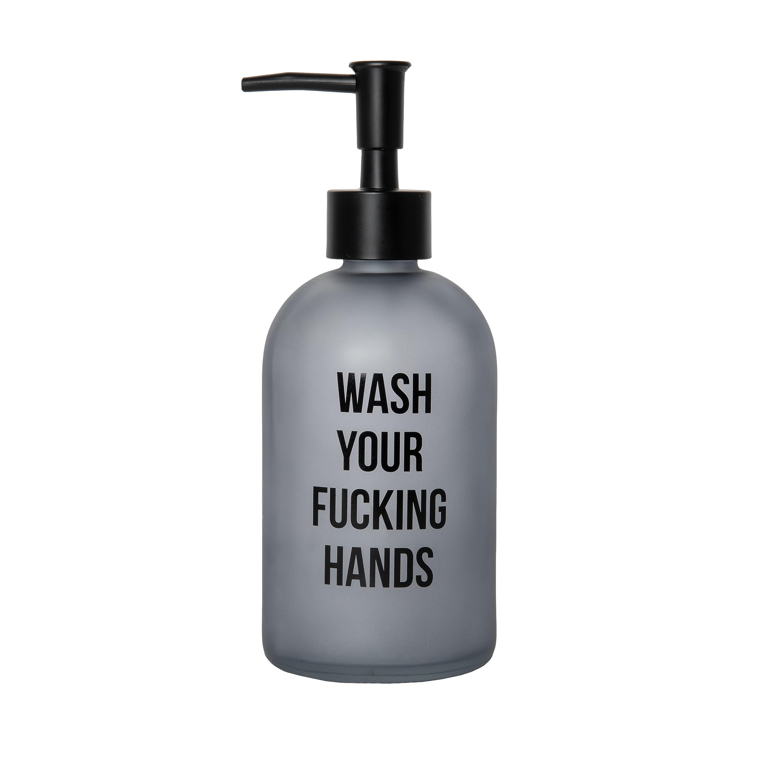 Fisura - Original Foaming Soap Dispenser "Wash your f*cking hands", Glass Hand Soap Dispenser for Bathroom, Kitchen, Countertop 410ml Lotion Capacity. Includes Funnel