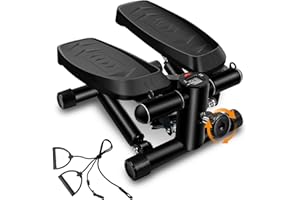 MOSUNY Mini Steppers for Exercise at Home, Stair Steppers Machine with 330LBS Weight Limit Dual Hydraulic Stepper, Portable Home Exercise Equipment with Real-Time Data Monitor, Resistance Bands