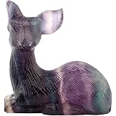 2.0inches Natural Colorful Fluorite Deer Pocket Rainbow Stone Hand Carved Animal Figurine