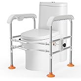 SPECILITE Heavy Duty Toilet Safety Rails for Seniors (665lbs), Adjustable LED Toilet Safety Frame with Handles for Elderly, F