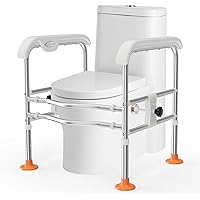 SPECILITE Heavy Duty Toilet Safety Rails for Seniors (665lbs), Adjustable LED Toilet Safety Frame with Handles for Elderly, F