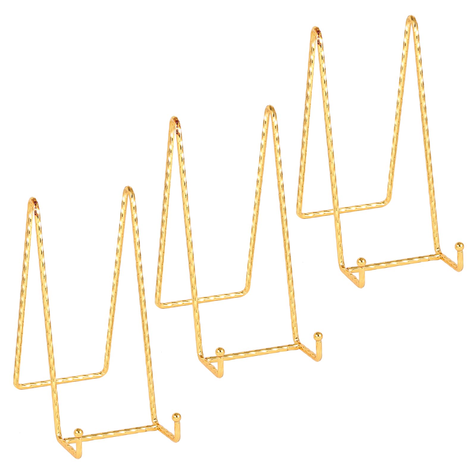 Plate Holder Easel Display Stand - 8 inch Large Plate Stands - Twisted Metal Wire Easels for Displaying Decorative Plates | Picture Frame | Painting | Plaque | Cookbook | Canvas Art - 3 Pack - Gold