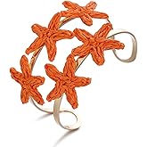 RUOFFETA Handmade Raffia Starfish Cuff Bracelet for Women - Colorful Adjustable Wide Open Bangle, Statement Tropical Beach Jewelry