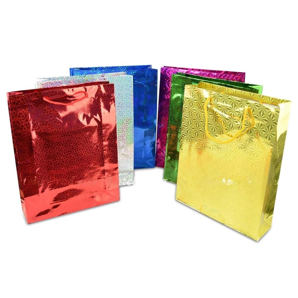 Assorted Colours Holographic Gift Bags Medium Size Christmas Birthday Wedding Favour Present Bags All Occasions, 12Pcs โ image 1