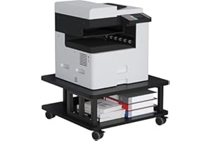 AOOSSI Mobile Printer Stand, 2-Tier Large Printer Shelf for Laser 3D Printer Office Machine with Storage, 23.6"x23.6" Wood Printer Cart Under Desk Rack with Wheels for Office Home Kitchen (Black)