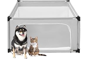 EHEYCIGA 42x42x26 Inches Puppy Playpen Without Top Cover for Dogs & Cats Indoor or Outdoor - Dog Playpen with Door, Dog Fence for Small Animal with Heavy-Duty Oxford & Steel Frame, Sliver Grey