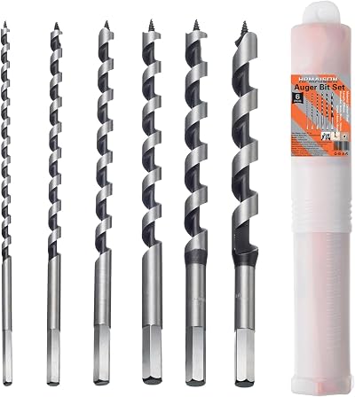 HPMAISON 6-Piece Auger Bit Set 230mm Hex Shank Woodworking Drill Bits 6-16mm