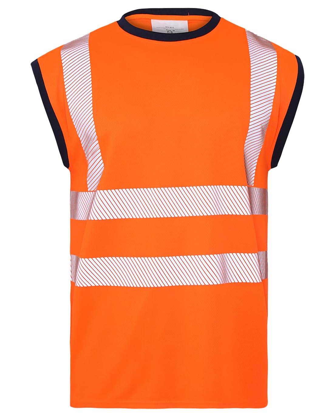 Mens Hi Vis Viz Heat Sealed Reflective Tape Vest Top Adults Crew Neck Work Wear Tank Top Sleeveless Summer Vest (Orange Large)