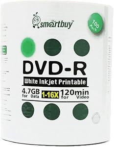 Smart Buy 1000 Pack DVD-R 4.7gb 16x White Printable Inkjet Blank Media Record Disc, 1000 Disc 1000pk
