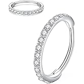 L7L7WM CZ Hinged Segment Nose Rings Hoop 316L Surgical Steel Cubic Zirconia Conch Daith Helix Tragus Body Piercing Jewelry Lip Rings Cartilage Earrings 20G 18G 16G Stainless Steel Septum Clicker Ring