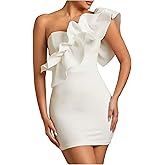 Floerns Women's Elegant Mini Dress Ruffle One Shoulder Cocktail Graduation Bodycon Dresses