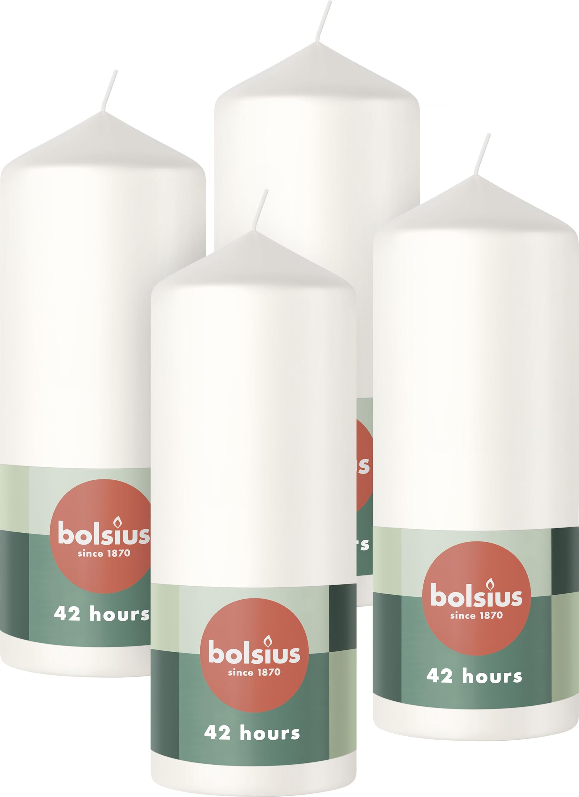 Bolsius Smooth Pillar Candles - White - 4-Pack - 15 x 6 cm - Length Burning Time 42 Hours - Unscented - Includes Natural Plant Wax - Without Palm Oil