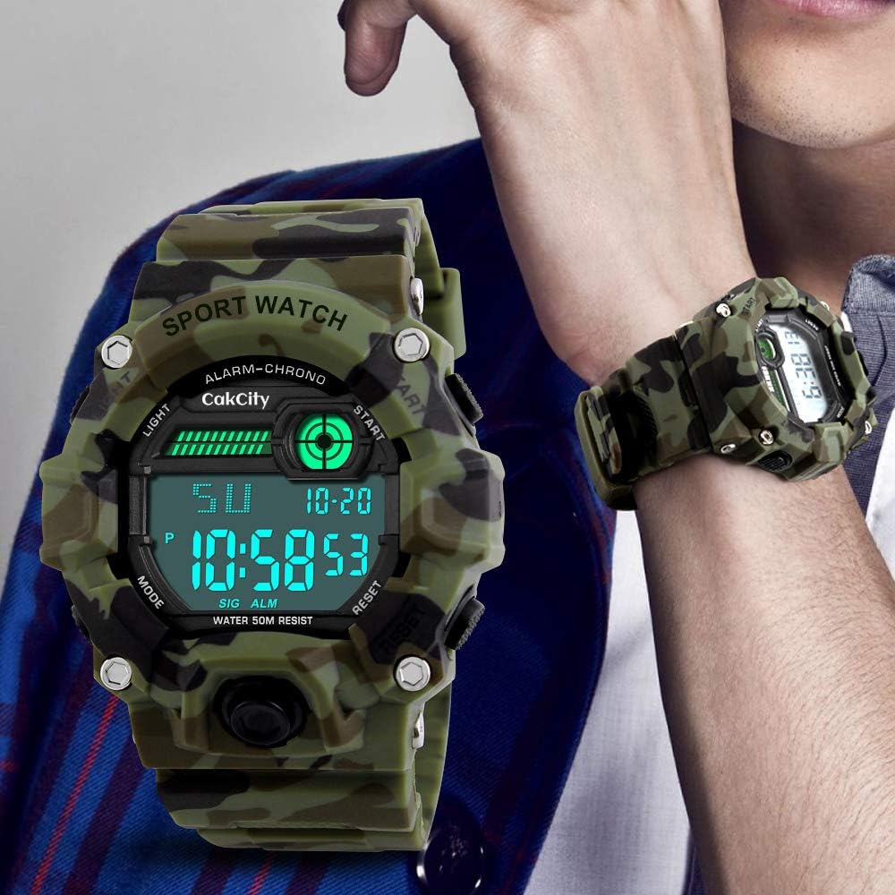 Boys Camouflage LED Sport Watch,Waterproof Digital Electronic Military Wrist Kids Sports Watch with Silicone Band Luminous Alarm Stopwatch Watches: Watches