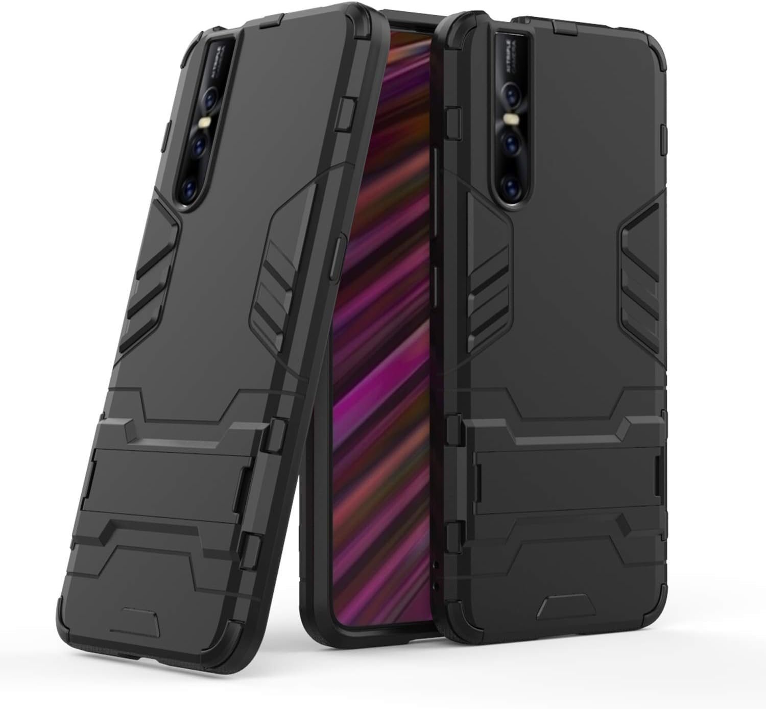 vivo V15 Pro Case - Heavy Duty Shock Proof Shield Hard Shell Back Case Cover Dual with Back Stand for vivo V15 Pro - Black