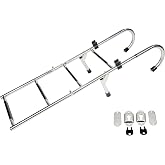 Vinland Marine Gunwale Removable Folding Boat Ladder, 4 &amp; 5 Step, 304 Stainless Steel, with Mounting Brackets, Compact Fold, Fishing Pontoon, Hook Ladder for Boat Transom