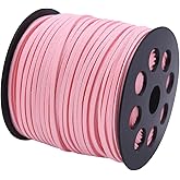 ZhXu Shuo 2.65mm x100 Yards Flat Suede Cord, Leather String with Roll Spool, Faux Leather Cord for Jewelry Making, Necklaces, Bracelets, Dream Catchers and DIY Crafts (Pink)