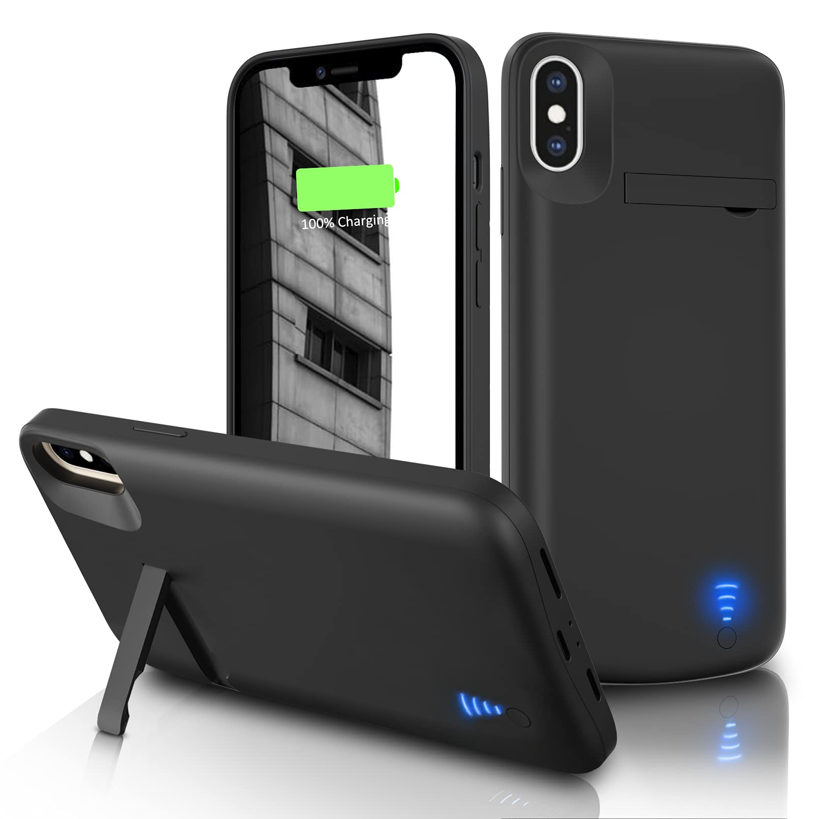 Gladgogo Battery Case for iPhone X/XS, 6000mAh Portable Charging Case with Kickstand, Rechargeable Battery Pack for Apple X/XS Backup Charger (5.8 inch)-Black
