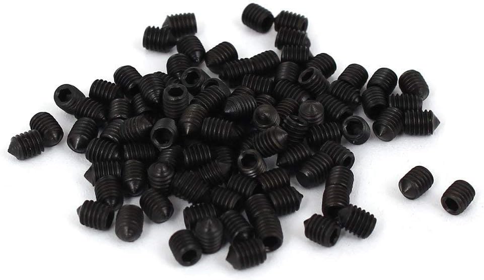 Cyful 60pcs M3x4mm Alloy Steel Cone Point Hex Socket Set Grub Screw Headless Black (M3x4)