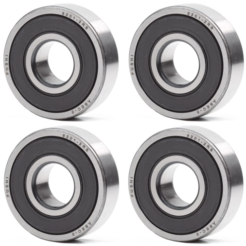 6201-2RS 12x32x10mm Double Rubber Seal Bearing, ABEC-5 Pre-Lubricated Lathe Deep Groove Ball Bearing (Pack of 4)