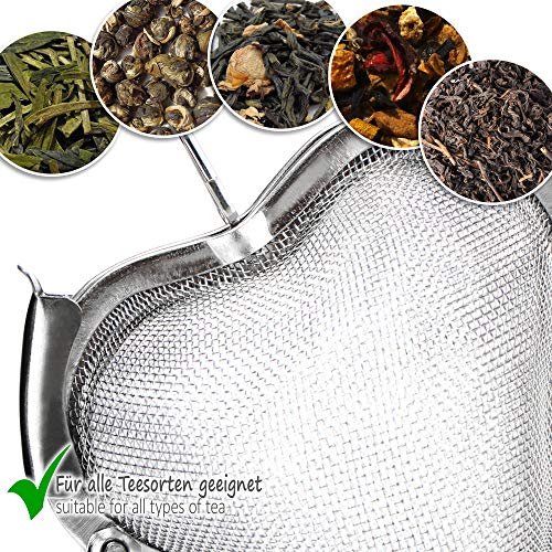 com-four® 4x Teesieb aus rostfreiem Edelstahl 304, spülmaschinengeeignet - Tee-Ei à 5,5 cm für losen Tee, Gewürze und Kräuter - feinmaschiger Teefilter mit Kette - Gewürzsieb - Kräutersieb – Bild 5