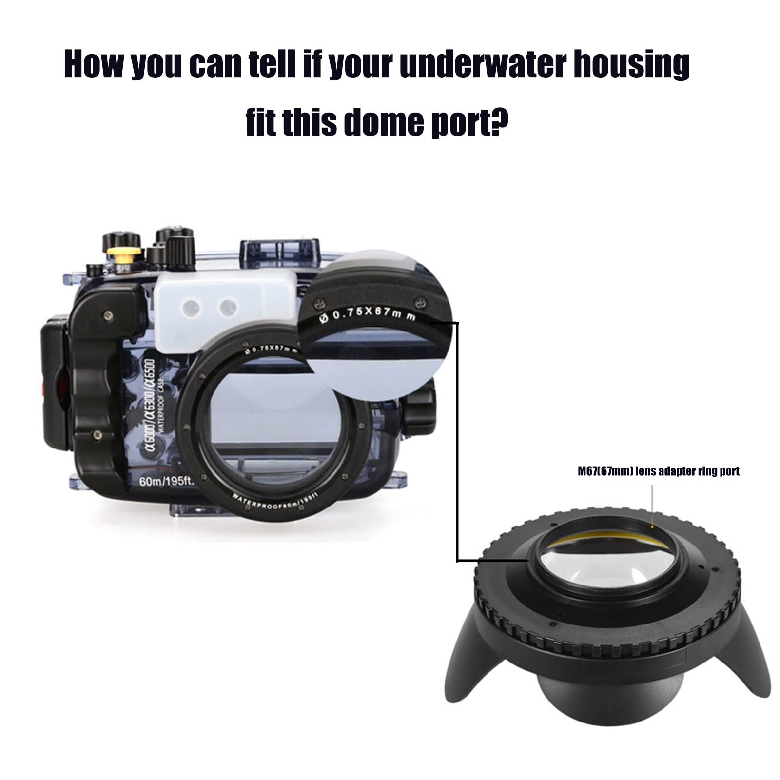 Meikon Fisheye Wide Angle Dome Port Len Shade Cover for Camera Diving Housing (Round), Pressure Resistant is up to 60m/ 197ft