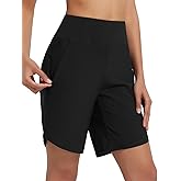 baleaf Women's 9" Long Swim Shorts with Zipper Pockets High Waisted Board Shorts for Swimming with Liner UPF 50+