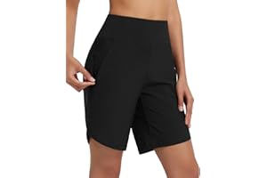 baleaf Women's 9" Long Swim Board Shorts with Zipper Pockets High Waisted Tummy Control Beach Shorts with Liner