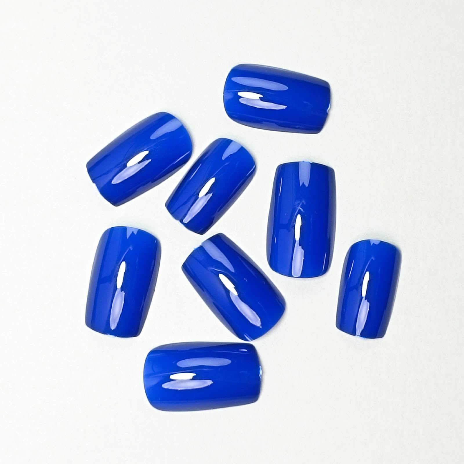 Royal Blue Press on Nails Short Square Fake Nails Glossy Chrome Glue on Nails Solid Dark Blue Color Acrylic Nails Press on Reusable Artificial False Nails Set for Women Girls 24Pcs - Image 3