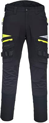 Portwest DX449 Mens Slim Fit Work Trousers Black Hi Vis Cargo Stretch Knee Pad