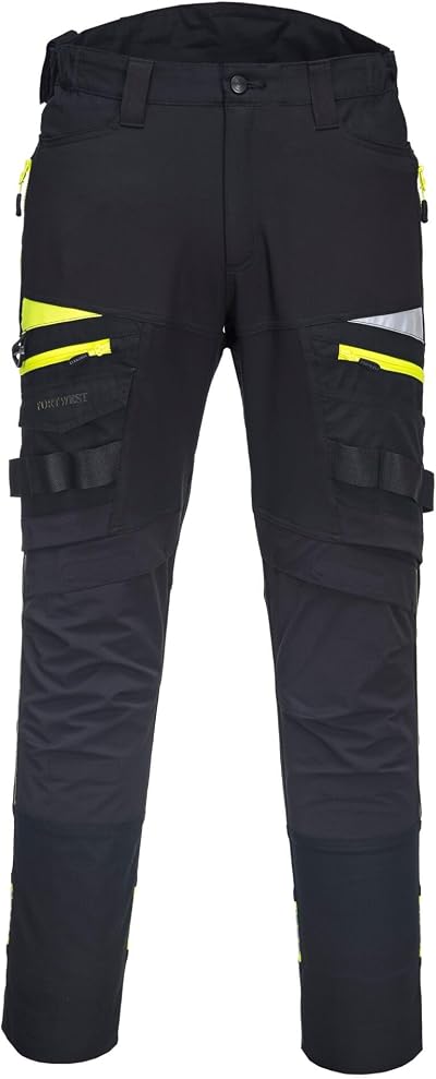 Portwest DX449 Mens Slim Fit Work Trousers High Vis Cargo Knee Pad Pockets