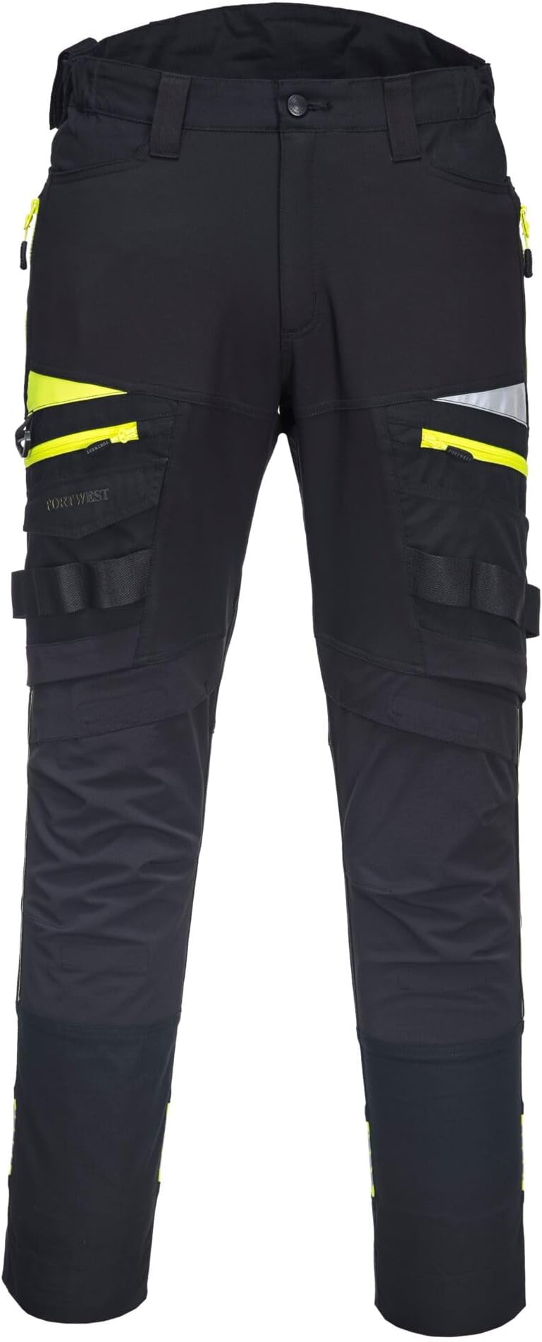 Portwest DX449 Mens Slim Fit Work Trousers Black Hi Vis Cargo Stretch Knee Pad