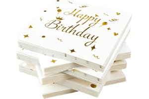 Happy Birthday Cocktail Napkins - 60 Counts 2ply Disposable Gold Foil Paper Napkins Perfect for Happy Birthday Party, Birthda