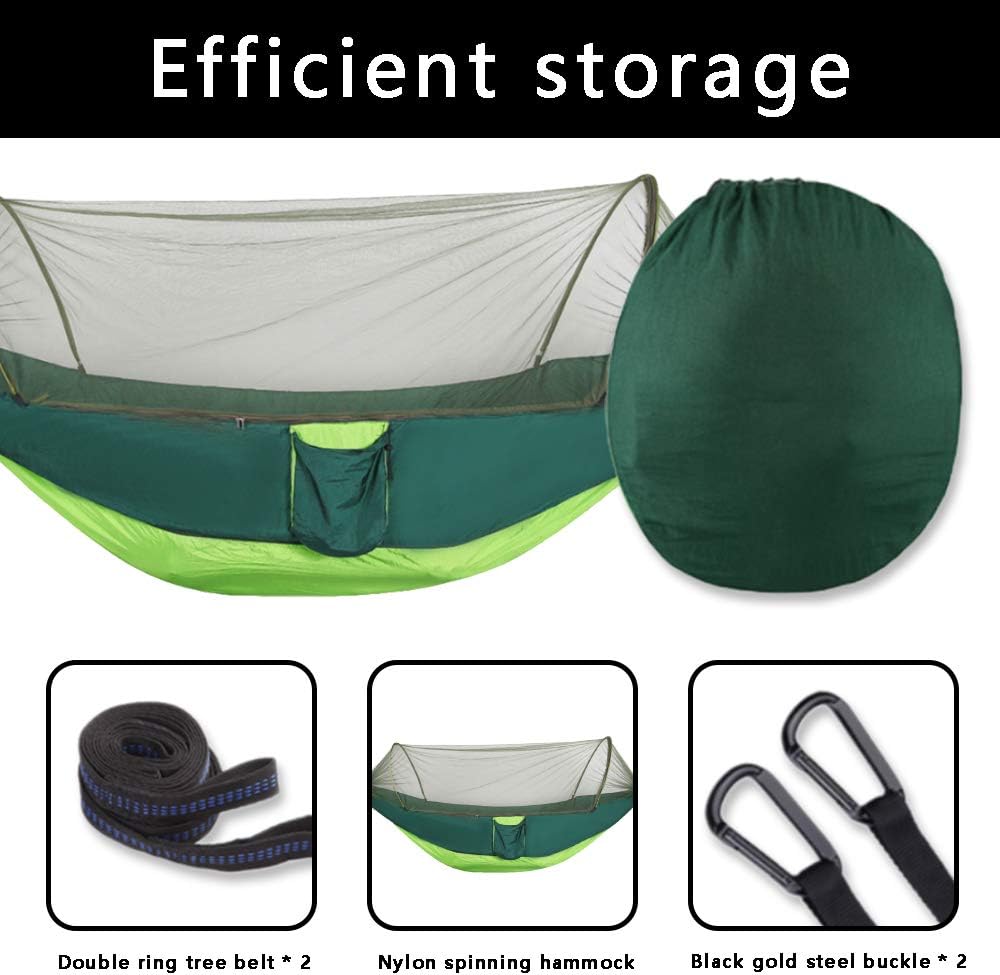 U/N Camping Hammock with Wide Lay Flat and Mosquito Net, Safe and Cozy, Durable Parachute Nylon Hanging Tent with Tree Straps, Portable Hammock for Outdoor, Indoor, Blue/Green: Sports & Outdoors