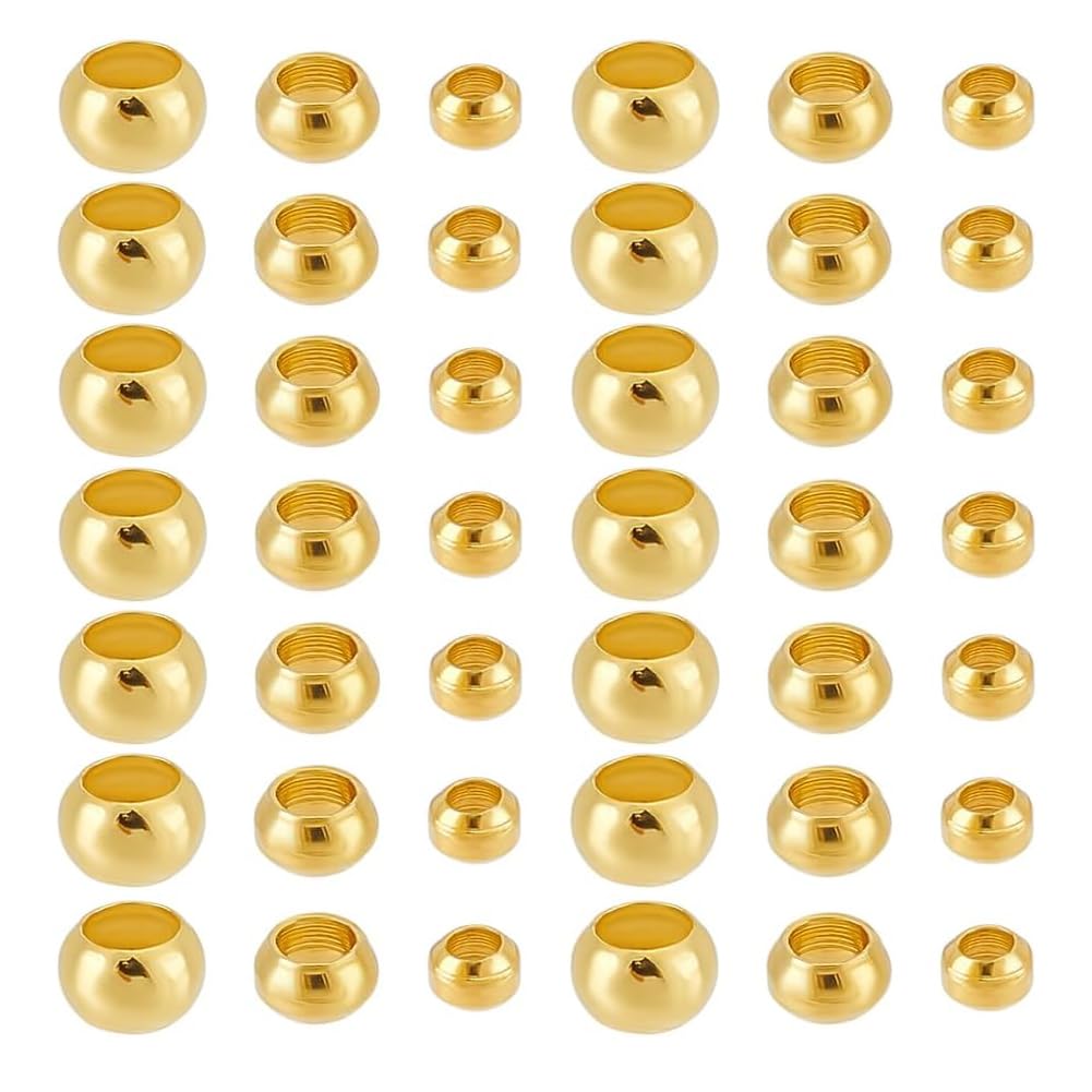PH PandaHall 1800pcs Golden Brass Crimp Beads, 3 Size 2mm/2.5mm/3mm Crimp End Beads End Knot Crimps Cover Bead for Jewelry Making Necklaces Bracelets Earrings Supplies DIY Crafts, Hole 1.2-2mm