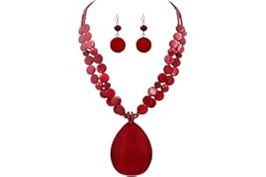 Jules D. Big Teardrop Pendant Necklaces for Women Colorful Beaded Necklaces Statement Set for Holiday.