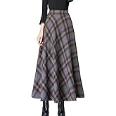 SUNYUESTAR Women's Plaid Skirt Warm Elastic Waist Wool A-Line Pleated Tartan Winter Long Skirts