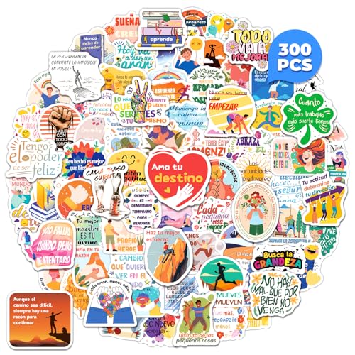 WAKEMOODEI 300PCS Spanish Inspirational Stickers for Students Teachers, Motivational Spanish Stickers for Kids Teens Adults, Positive Quote Sticker for Water Bottles