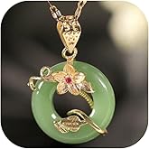 Zurlcdye Jade Necklace for Women Gold Large Pendant Flower Tree of Life Necklace Round Jewelry Party Outfits Accessories Birthday Gifts