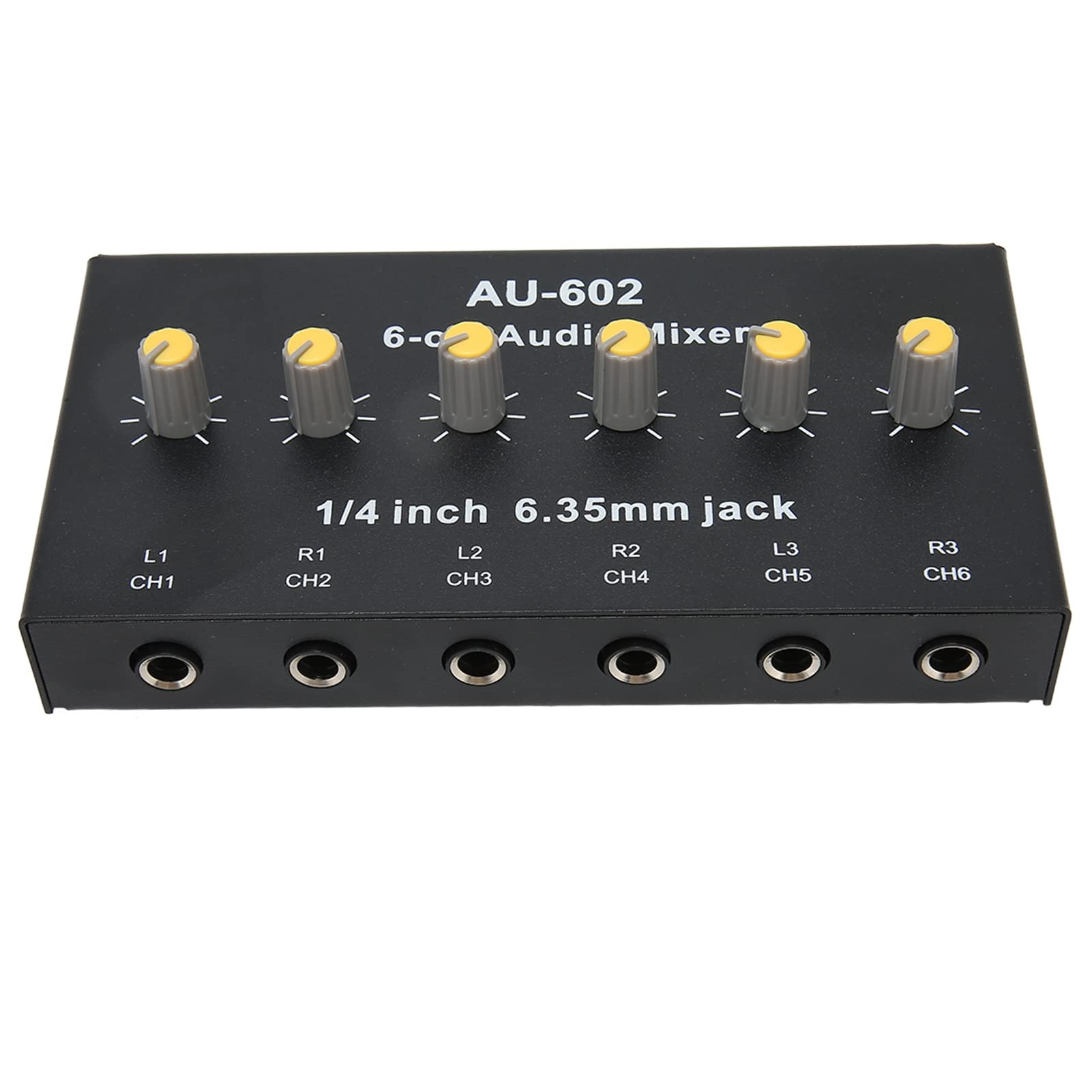 Mini Audio Mixer, Low-Noise 3 Stereo Channel Line Mixer, 6 Mono Channel Sound Mixer for Sub-Mixing, 6.5mm Input/Output, for Small Clubs or Bars, As Guitars, Bass, Keyboards Mixer