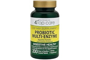 4 TOP CARE Probiotic Multi-Enzymes, Organic Prebiotics & Probiotics for Digestive and Gut Health, Relief from Meal Time Discomfort and Bloating, Dual Action Approach, Dietary Supplement, 200 Count