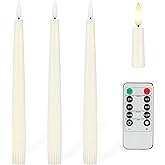 Flameless Taper Candles with 3D Wick, 9.6" Real Wax LED Candles with Remote and Timer, 3 Pack Flickering Candlesticks Battery Operated, Classic Tall Taper Candles for Home, Wedding, Party, Ivory