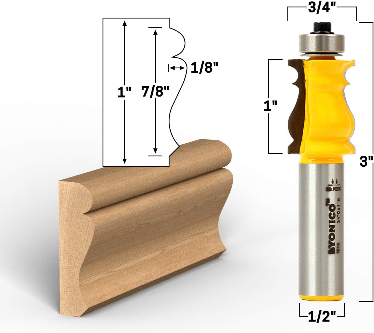 Yonico 16116 7/8-Inch Picture Frame Molding Router Bit 1/2-Inch Shank, 3/4" x 1" - Image 3