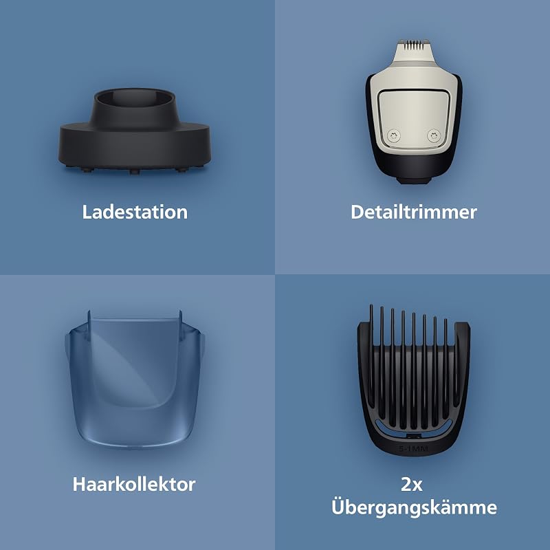 Bartschneider 7000er-Serie – selbstschärfende Metallklingen, 40 Längeneinstellungen, BeardSense-Technologie, Haarkollektor, 100% wasserdicht, Ladestation, Aufbewahrungsetui, Modell BT7660/15