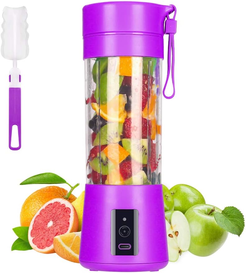 Portable Blender, MIAOKE Smoothie Blender, Personal Mini Juice Blender with Six Blades in 3D, USB Rchargeable Juicer Cup Home/Office/Outdoors, Dark purple
