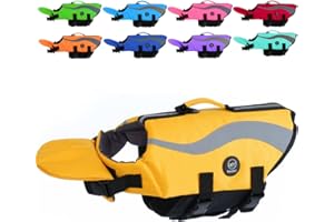 EMUST Dog Life Vests, Adjustable Life Jackets for Small Dogs with Enhanced Buoyancy, Small Dog Swim Vest with Durable Rescue Handle, Yellow,XS