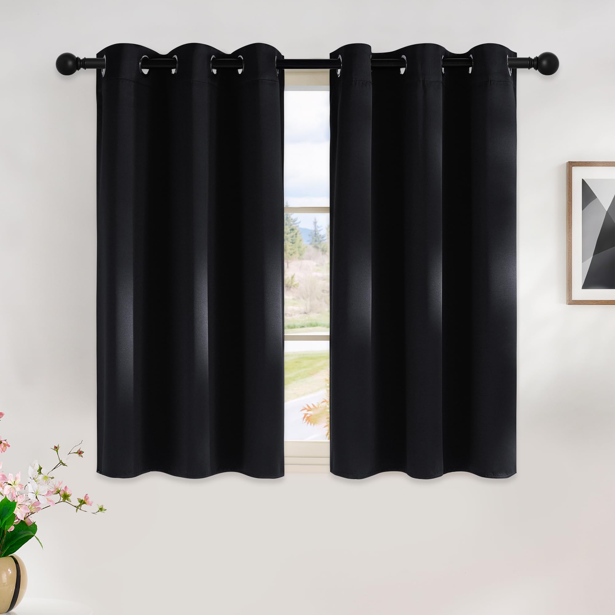 Photo 1 of NICETOWN Halloween Blackout Curtains 45 Inches Long Kitchen Drapes, Black Solid Thermal Insulated Grommet Blackout Drapery Panels for Window (2 Panels, 42 Inch Wide by 45 Inch Long, Black)