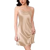 THXSILK Women's Sexy Silk Nightgown, 100% Mulberry Silk Sleepwear Round Neck Spaghetti Strap Chemise Short Slip Dress