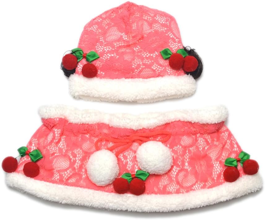 YAD Baby Autumn Winter Hat Two Pieces of Hat & Scarf Cherry Plush Lace Cap Lovely Girl Hat