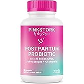Pink Stork Probiotics for Postnatal Women - 30 Billion CFUS with Ashwagandha and Chamomile, Postpartum Essentials for Hormone Balance, Mood Support, Gut Health, Digestive Wellness, 30 Capsules