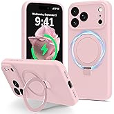 Vanxiliiy Compatible with iPhone 17 Pro Max Case Stand, Liquid Silicone Phone Cases Fit for iPhone 17 Pro Max Compatible with MagSafe Magnetic Ring Kickstand Case Full Camera Protection, Sand Pink
